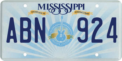 MS license plate ABN924