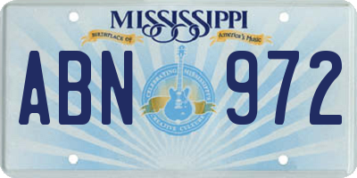 MS license plate ABN972