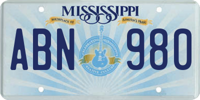 MS license plate ABN980