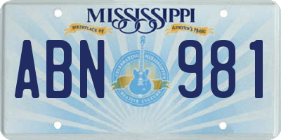 MS license plate ABN981