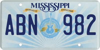 MS license plate ABN982