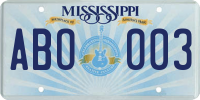 MS license plate ABO003