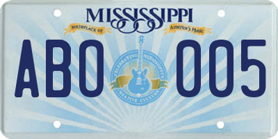 MS license plate ABO005