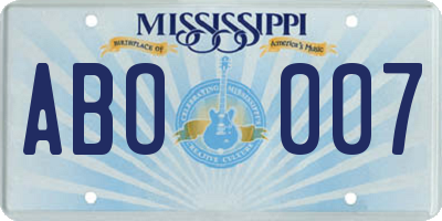 MS license plate ABO007