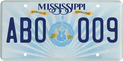 MS license plate ABO009