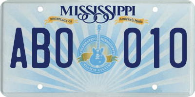 MS license plate ABO010