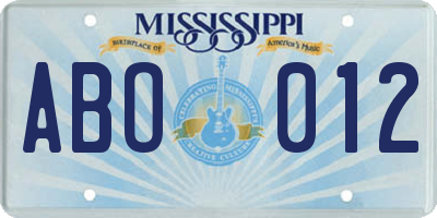 MS license plate ABO012