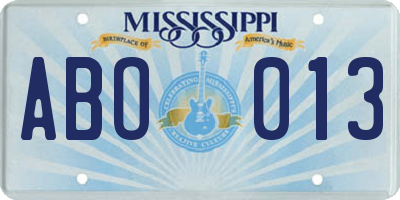 MS license plate ABO013