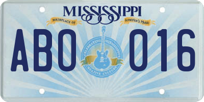 MS license plate ABO016