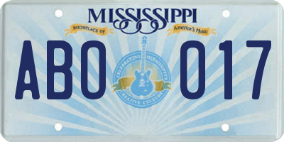 MS license plate ABO017