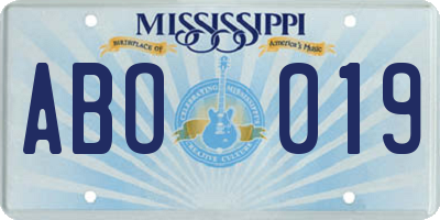 MS license plate ABO019