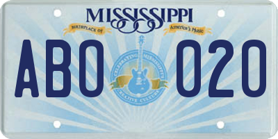 MS license plate ABO020