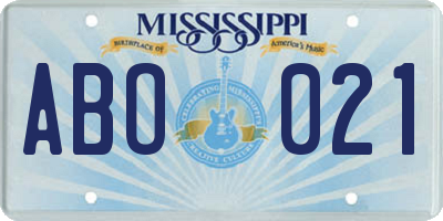 MS license plate ABO021