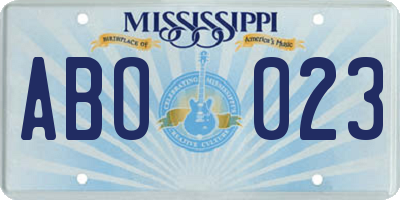 MS license plate ABO023