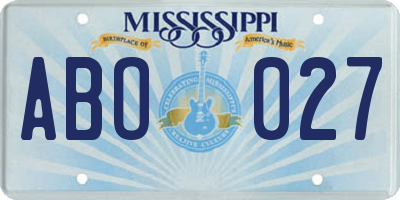 MS license plate ABO027