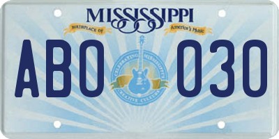 MS license plate ABO030