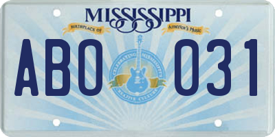 MS license plate ABO031