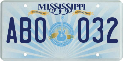 MS license plate ABO032