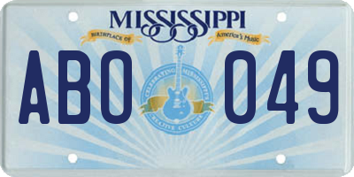 MS license plate ABO049