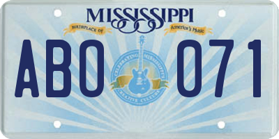 MS license plate ABO071