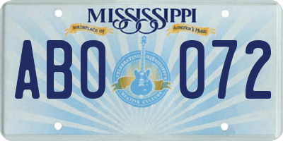 MS license plate ABO072