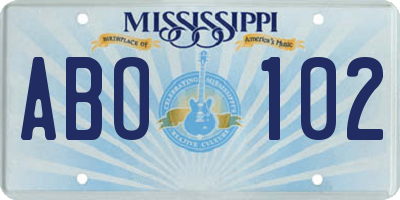 MS license plate ABO102