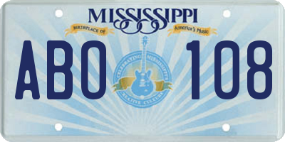 MS license plate ABO108