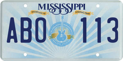 MS license plate ABO113