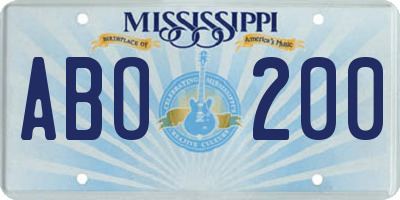 MS license plate ABO200