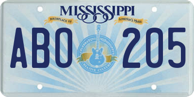 MS license plate ABO205
