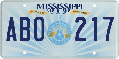 MS license plate ABO217