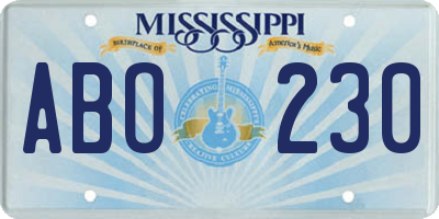 MS license plate ABO230