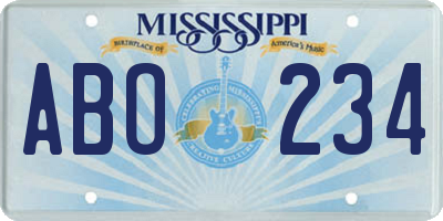 MS license plate ABO234