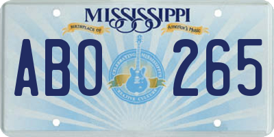 MS license plate ABO265