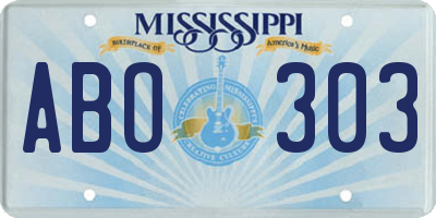 MS license plate ABO303
