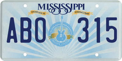 MS license plate ABO315