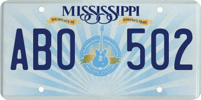 MS license plate ABO502