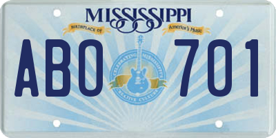 MS license plate ABO701