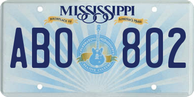 MS license plate ABO802