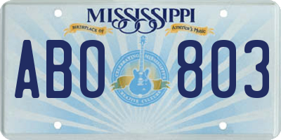 MS license plate ABO803