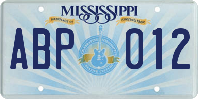 MS license plate ABP012