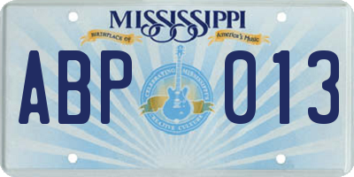 MS license plate ABP013