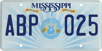 MS license plate ABP025