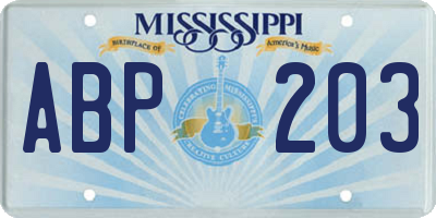 MS license plate ABP203