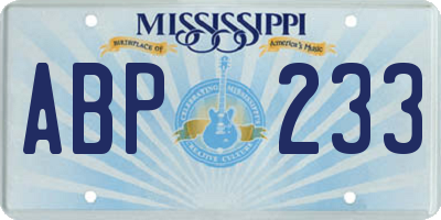 MS license plate ABP233