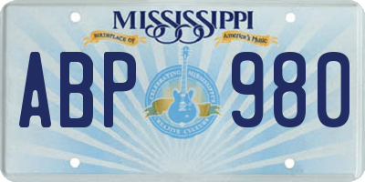 MS license plate ABP980