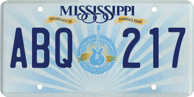 MS license plate ABQ217