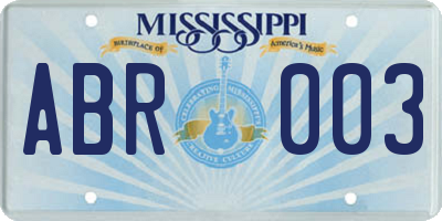 MS license plate ABR003