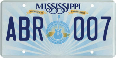 MS license plate ABR007