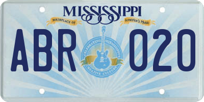 MS license plate ABR020